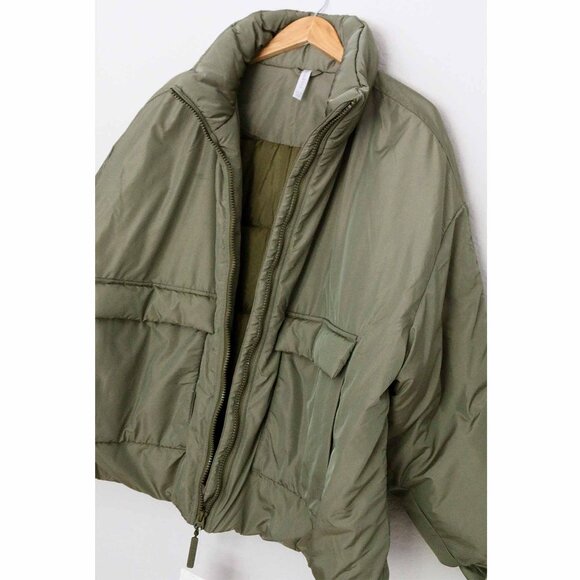 NEW Fabletics Khloe Kardashian All Weather Puffer Jacket Dark Moss Shine XXL 1X - Picture 14 of 16